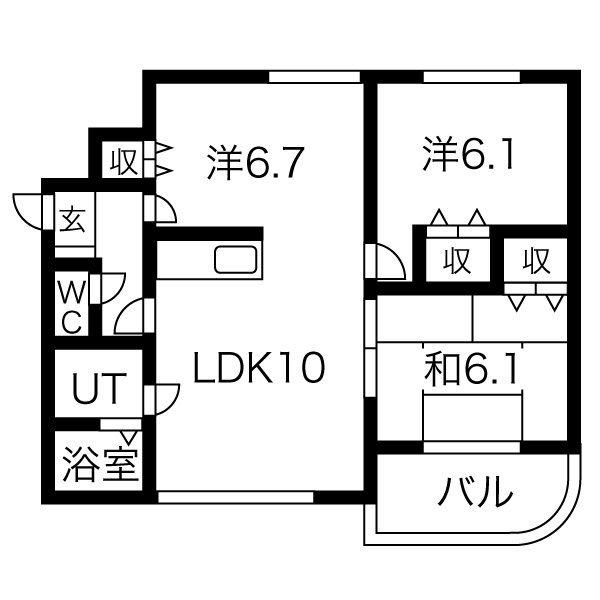 ローヤルハイツ南38条(3LDK/2階)の間取り写真