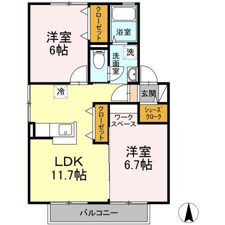 グレイス・ハイツ A(2LDK/2階)の間取り写真
