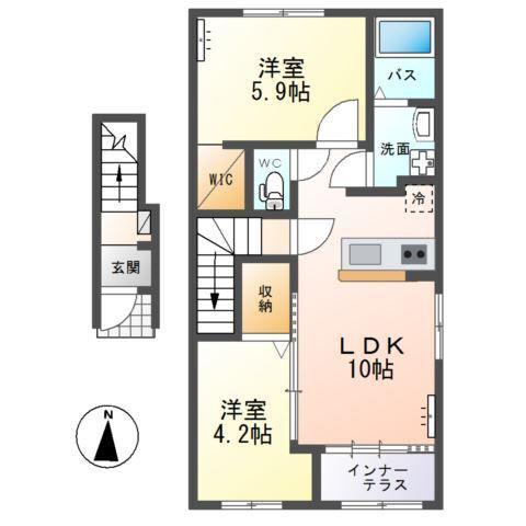 水戸市堀町アパート(2LDK/2階)の間取り写真