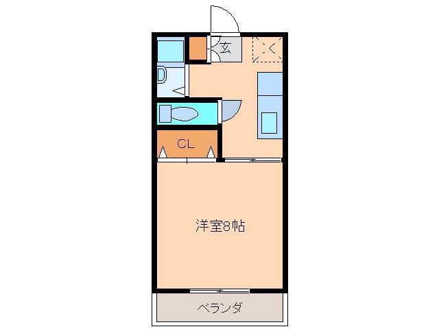 KSハイツB棟(1K/2階)の間取り写真