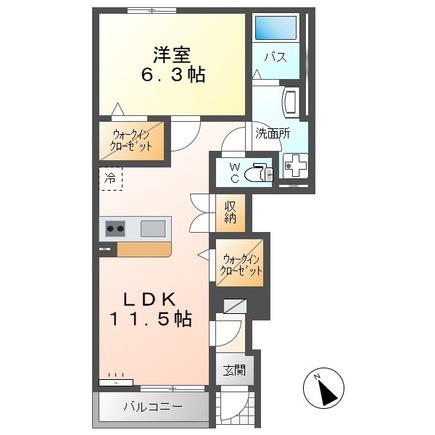 土佐山田町アパート(1LDK/1階)の間取り写真