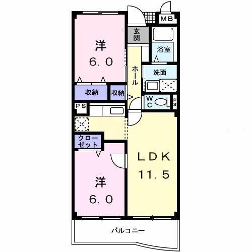 OAK ROYALⅠ番館(2LDK/1階)の間取り写真