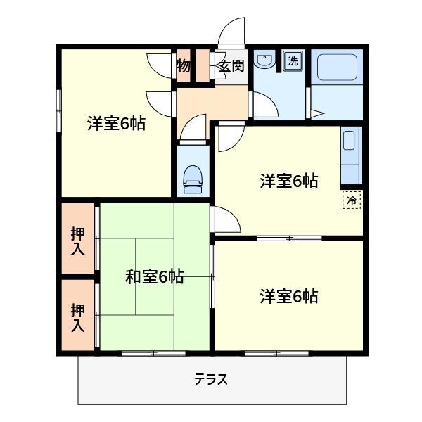 ヴィラコート二番館(3DK/1階)の間取り写真