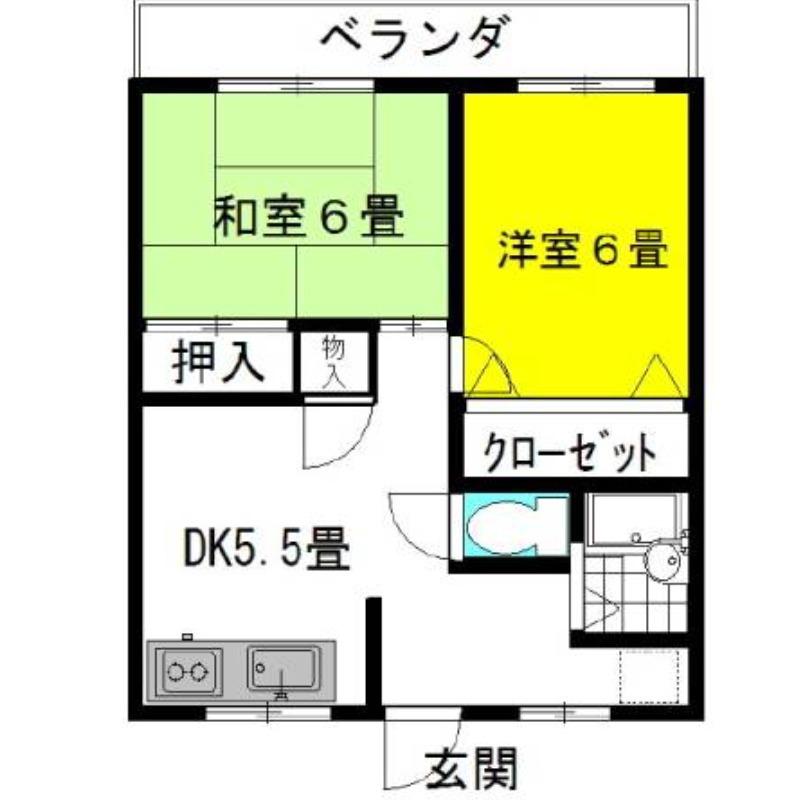 壱番館・飛龍(2DK/2階)の間取り写真