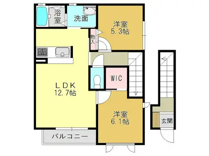 ユーハイツB(2LDK/2階)の間取り写真