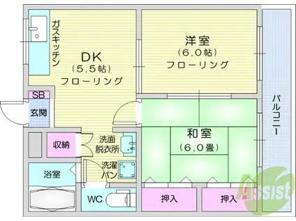 ハイデンスカトー(2DK/2階)の間取り写真
