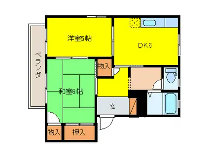 グランディールJ2(2DK/1階)の間取り写真