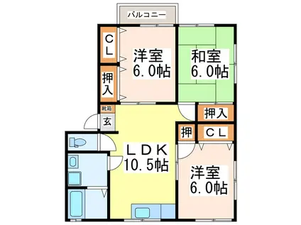 深田アパートII(3LDK/2階)の間取り写真