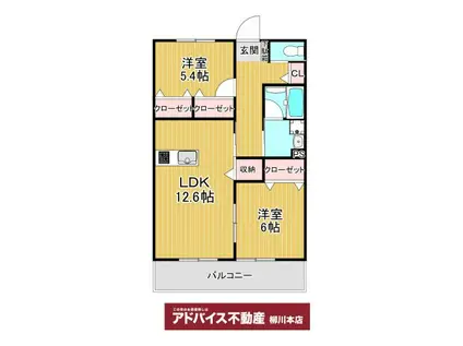 西牟田アパート(2LDK/1階)の間取り写真