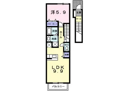 フルール・ミニヨン B(1LDK/2階)の間取り写真