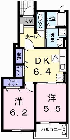 ブリランテ ウノ(2DK/1階)の間取り写真