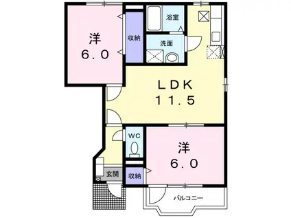 ラ・シェスタ錦松台(2LDK/1階)の間取り写真