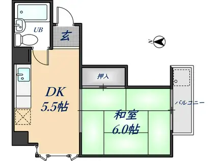 サンエイビル(1DK/2階)の間取り写真