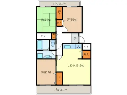 MESSAGE桜橋(3LDK/4階)の間取り写真