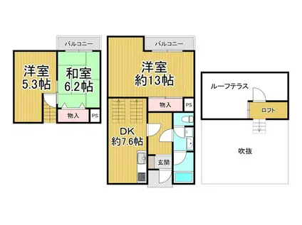 タウンハウス夙川(3LDK/2階)の間取り写真