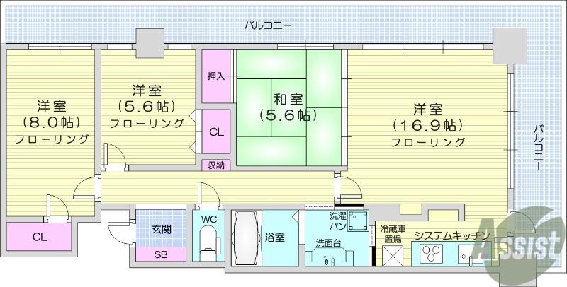 レジディアタワー仙台(3LDK/11階)の間取り写真