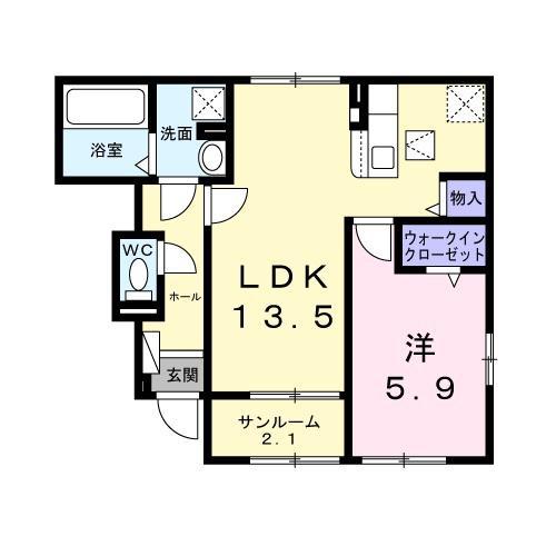 アウローラ鶴崎Ⅰ(1LDK/1階)の間取り写真