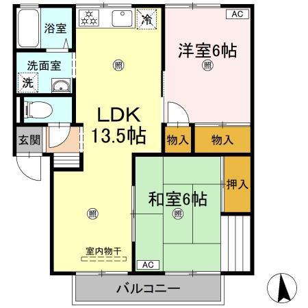 カーサM(2LDK/2階)の間取り写真