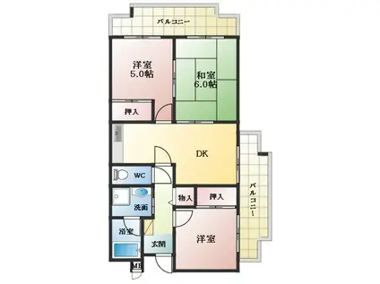 バルカン富田林(3LDK/5階)の間取り写真