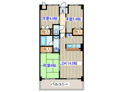 カヤバプラザD館(3LDK/2階)の間取り写真