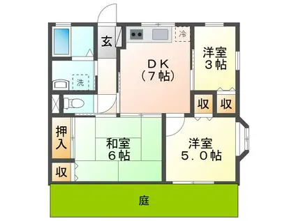 サニーハイツ草木ウエスト(3DK/1階)の間取り写真