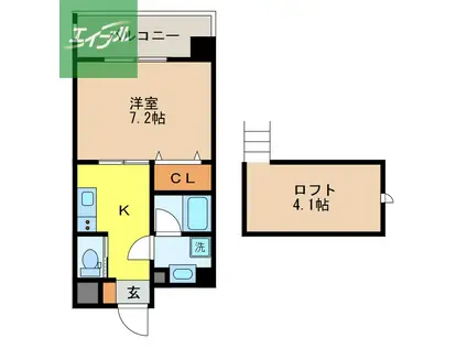 ヒルズ松山(1K/4階)の間取り写真