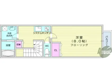 アスコット多賀城(1K/1階)の間取り写真