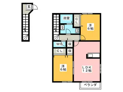 カーサ・ビエント D(2LDK/2階)の間取り写真