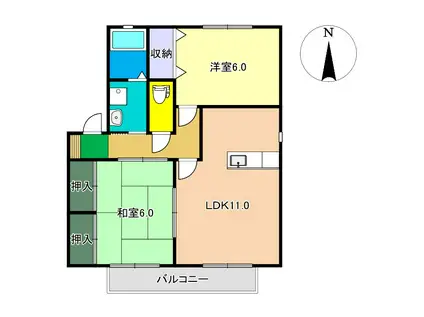 フローラ四月田A棟(2LDK/2階)の間取り写真