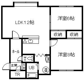 ＪＲ函館本線 旭川駅 徒歩23分 2階建 築28年(2LDK/1階)の間取り写真