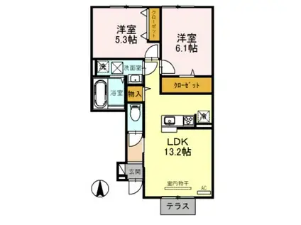 アインスコートIII(2LDK/1階)の間取り写真