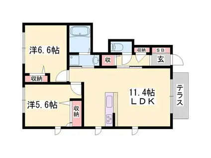 カーサ・トレス A(2LDK/1階)の間取り写真