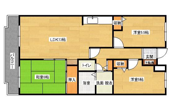 カーサ中筋(3LDK/1階)の間取り写真