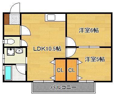 ジョイフルパームライフ(2LDK/2階)の間取り写真
