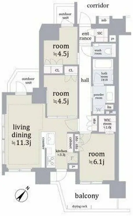 ザ・パークハウス東雪谷フロント 11階階 間取り