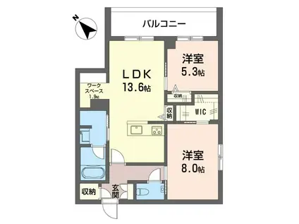 セレスティア ハザワ(2LDK/2階)の間取り写真