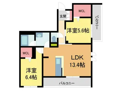 SHAMAISON GREENAGE 日野町(2LDK/2階)の間取り写真