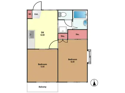 プレザンスコート(2DK/1階)の間取り写真