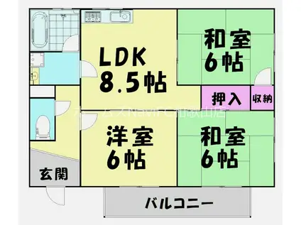 VILLA鷹匠(3LDK/1階)の間取り写真