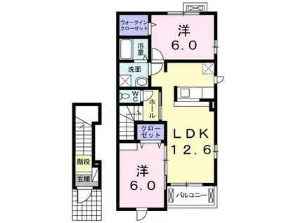 ソレイユ・西口B(2LDK/2階)の間取り写真