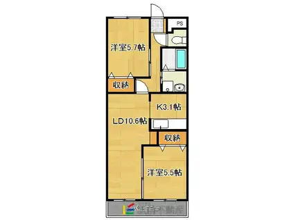 サニーヒルズ姫方(2LDK/1階)の間取り写真