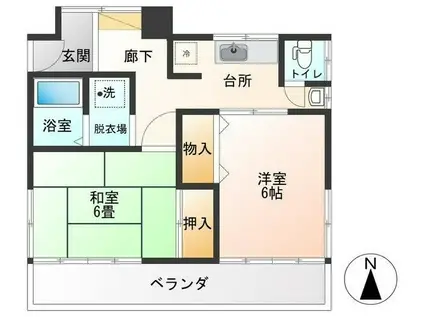 フリーデ国立(2DK/2階)の間取り写真