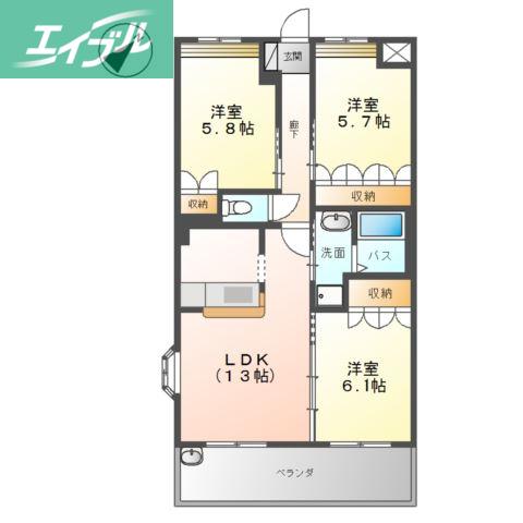 センチュリーカーサ(3LDK/2階)の間取り写真