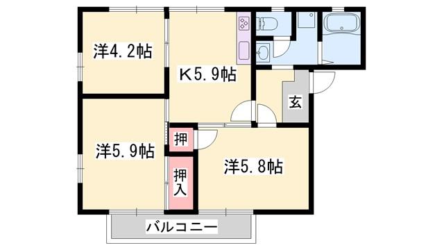 クレスコB(3K/2階)の間取り写真