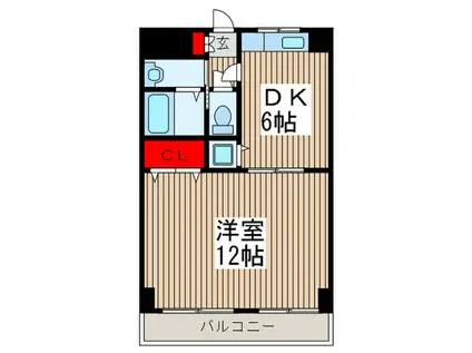 市両マンション(1DK/2階)の間取り写真
