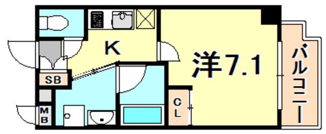 ユリシス新神戸(1K/9階)の間取り写真