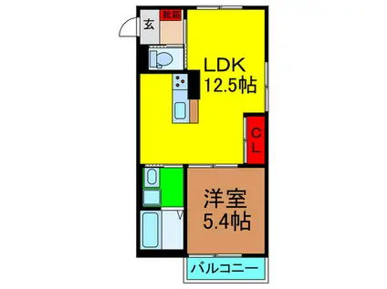 FLAT WELL COURT香里園(1LDK/2階)の間取り写真