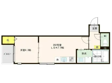 LENVOL 六町(1LDK/2階)の間取り写真