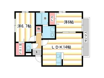 リビングタウン祝園C棟(2LDK/1階)の間取り写真