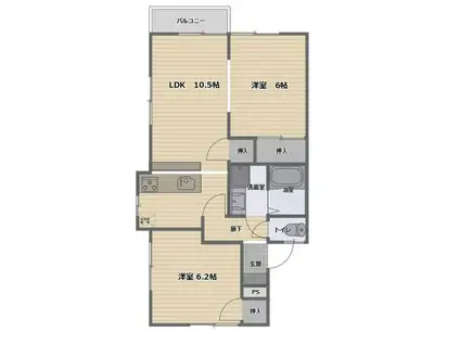 ランド キューブ(2LDK/2階)の間取り写真